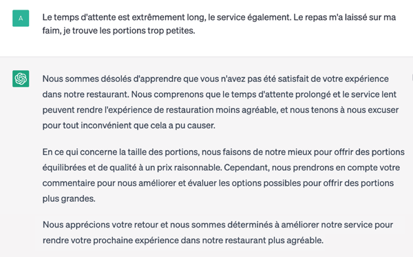 Chat GPT avis client négatif