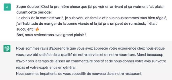 Exemple avis positif chat GPT