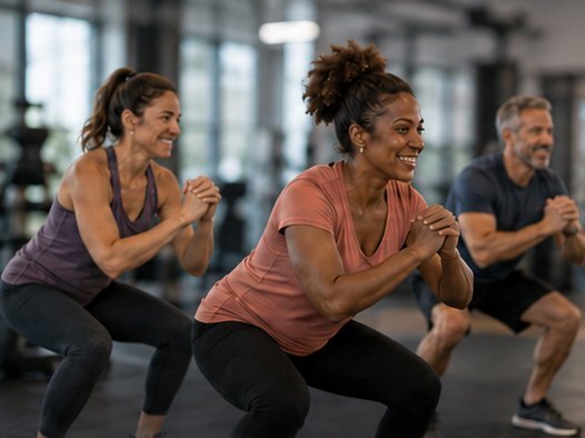 Cours collectif dans une salle de sport.